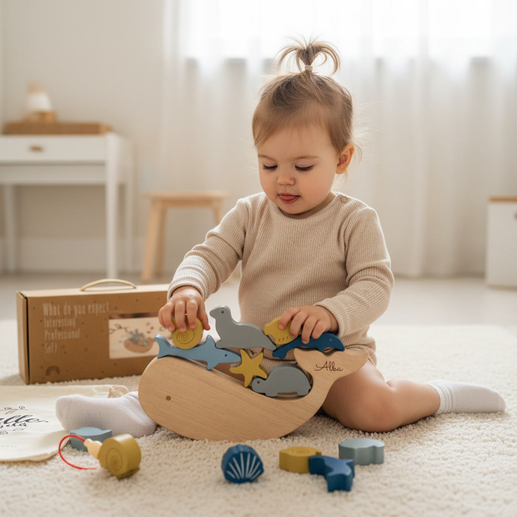 enfant jouant avec jeu de pêche magnétique en bois Les Petits Citrons développement motricité fine