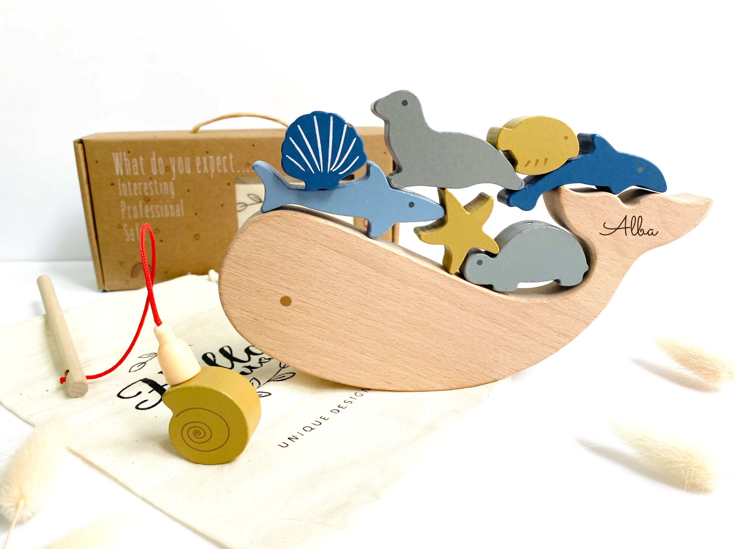 jeu de pêche magnétique en bois enfant Les Petits Citrons jouet éducatif personnalisable