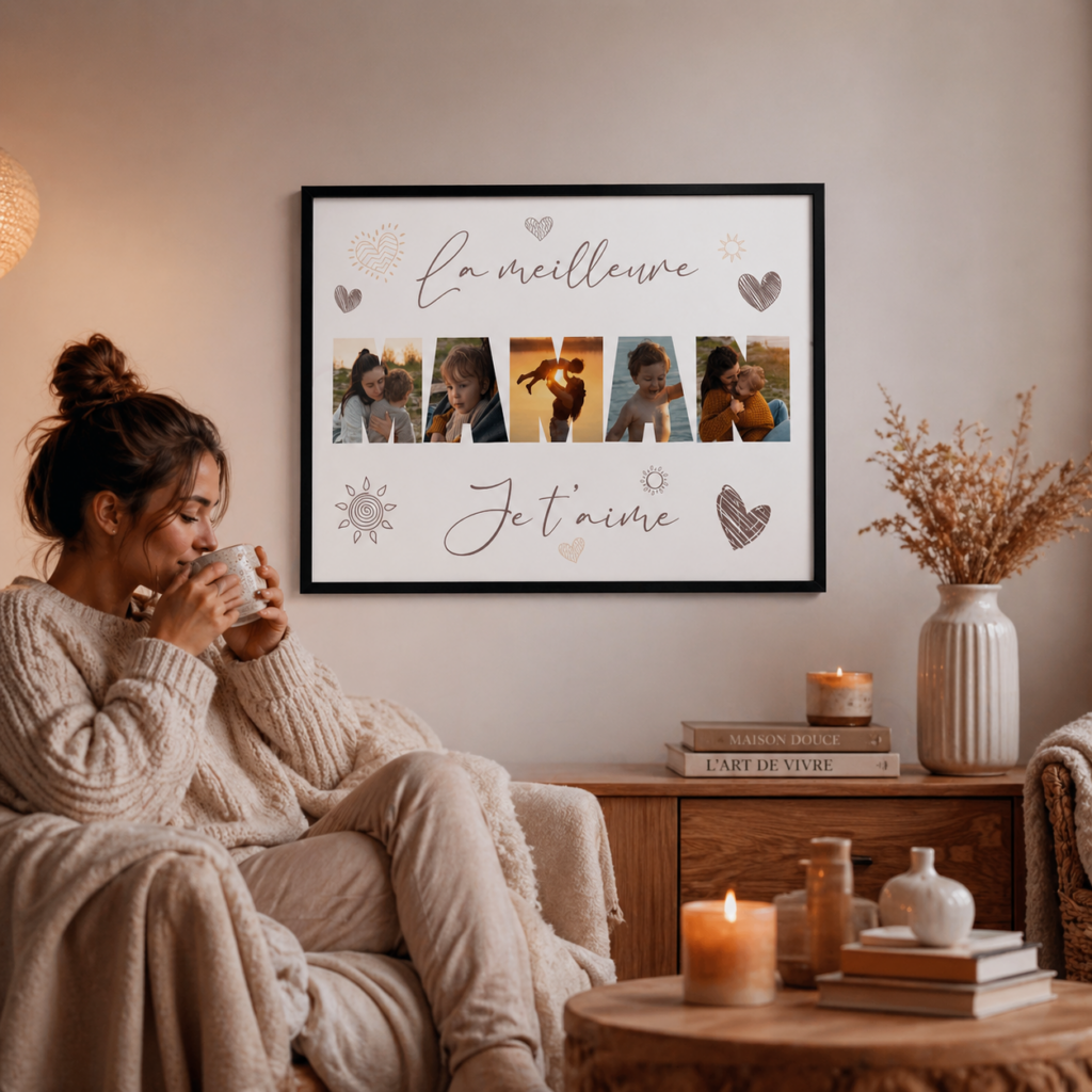Cadre photo personnalisé maman avec souvenirs famille, idée cadeau émotion fête des mères
